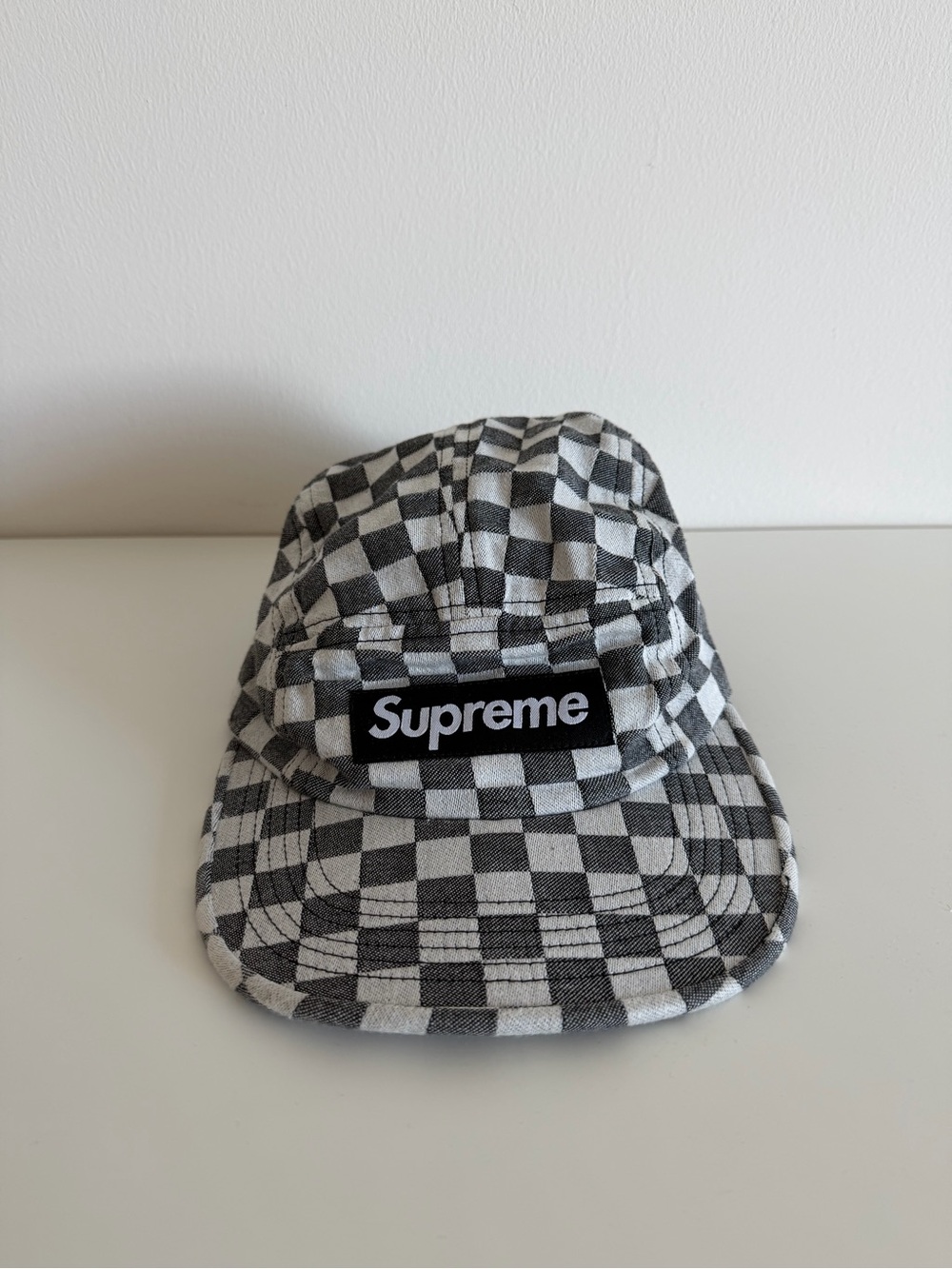 Supreme Black & White Check Camp Cap